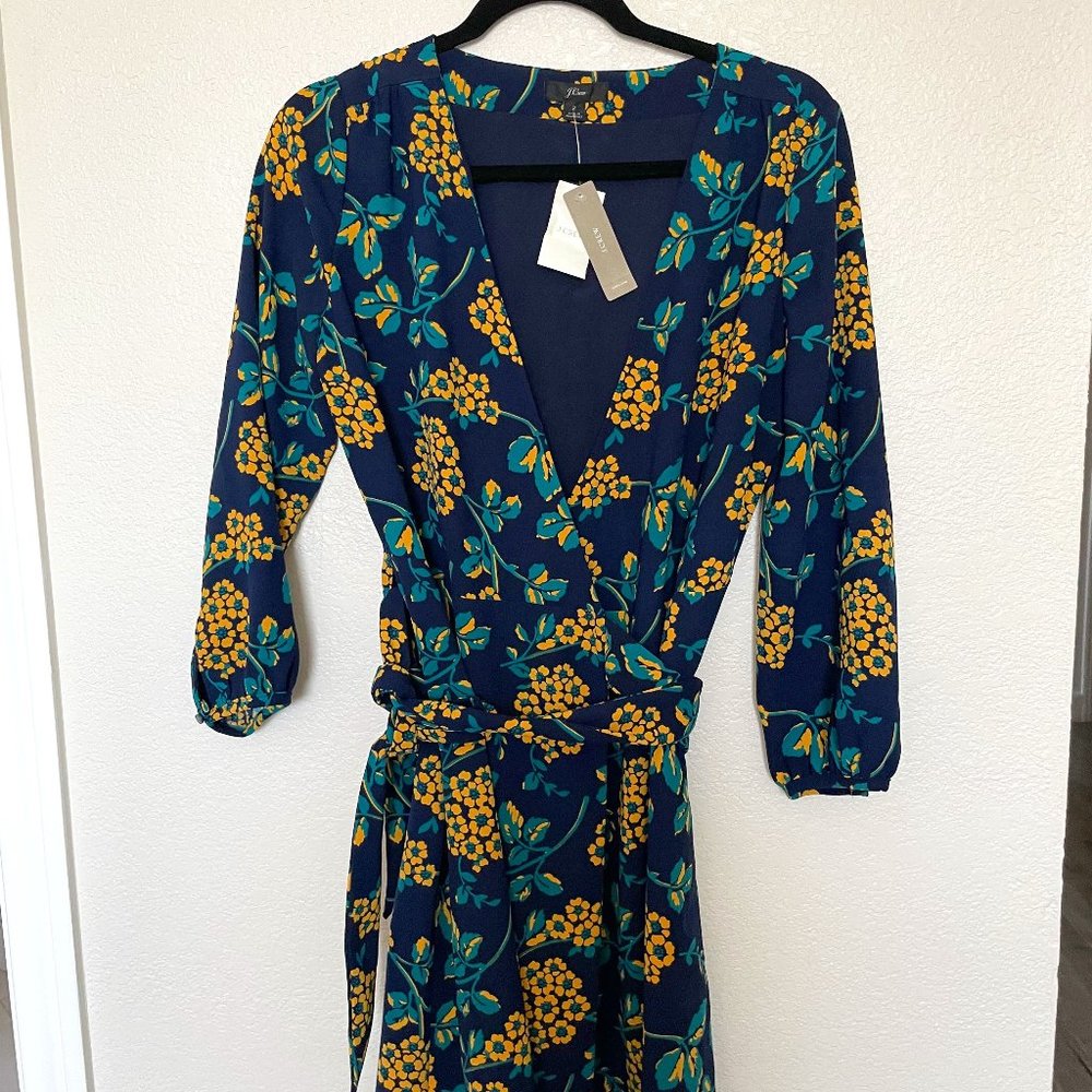 J Crew Floral Wrap Long Sleeve Dress